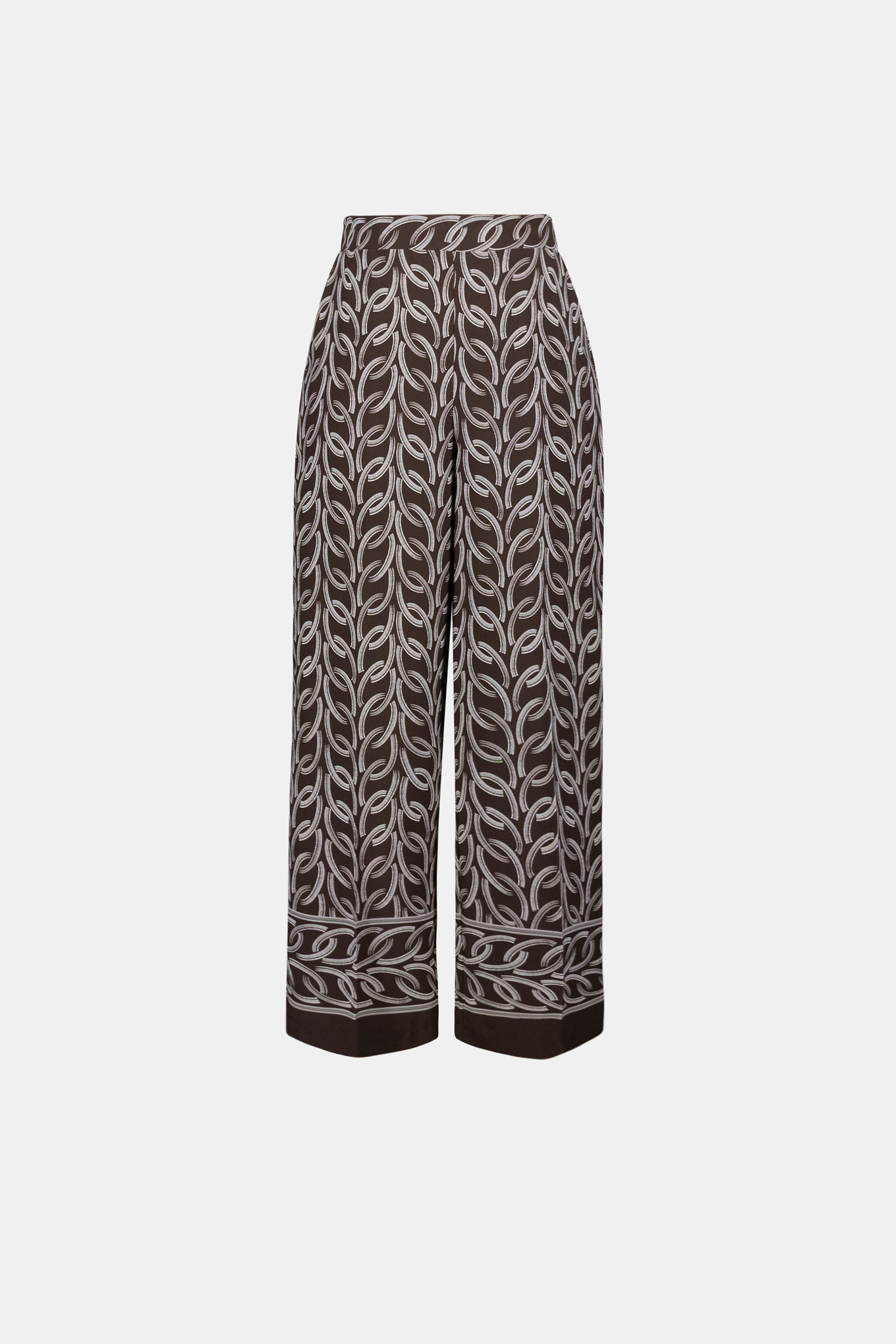 Joseph Ribkoff Brown Recycled Woven Chain Print Pull-On Trousers