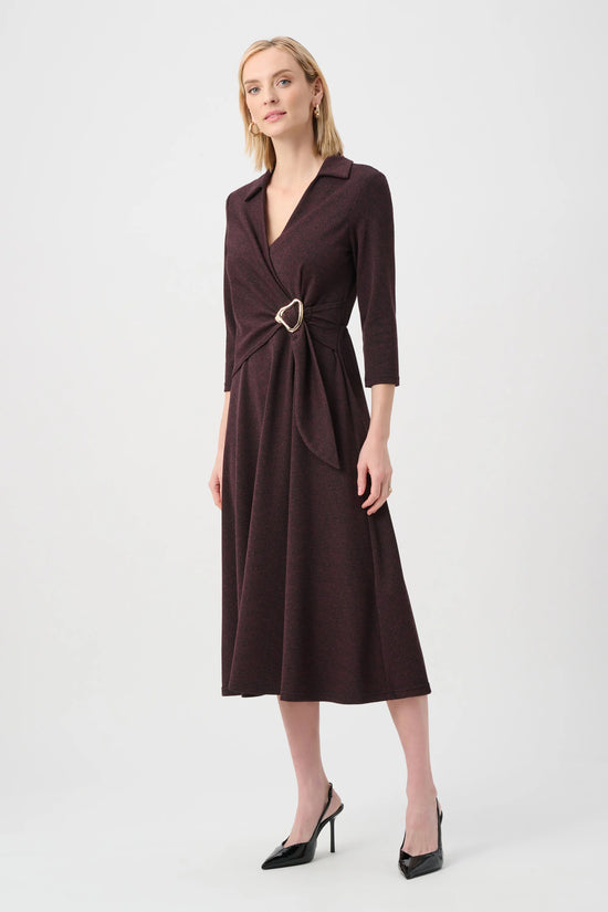 Joseph Ribkoff Berry & Black Herringbone Fit And Flare Wrap Dress
