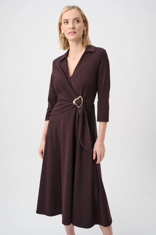 Joseph Ribkoff Berry & Black Herringbone Fit And Flare Wrap Dress