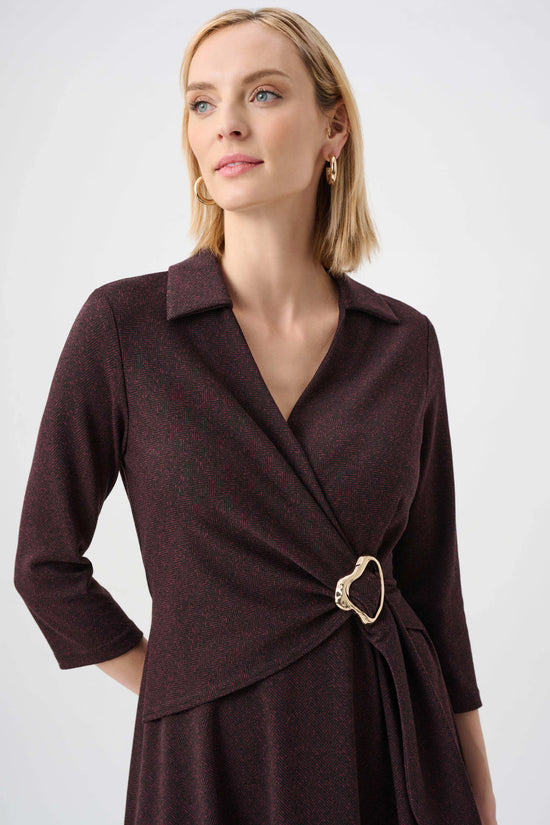Joseph Ribkoff Berry & Black Herringbone Fit And Flare Wrap Dress
