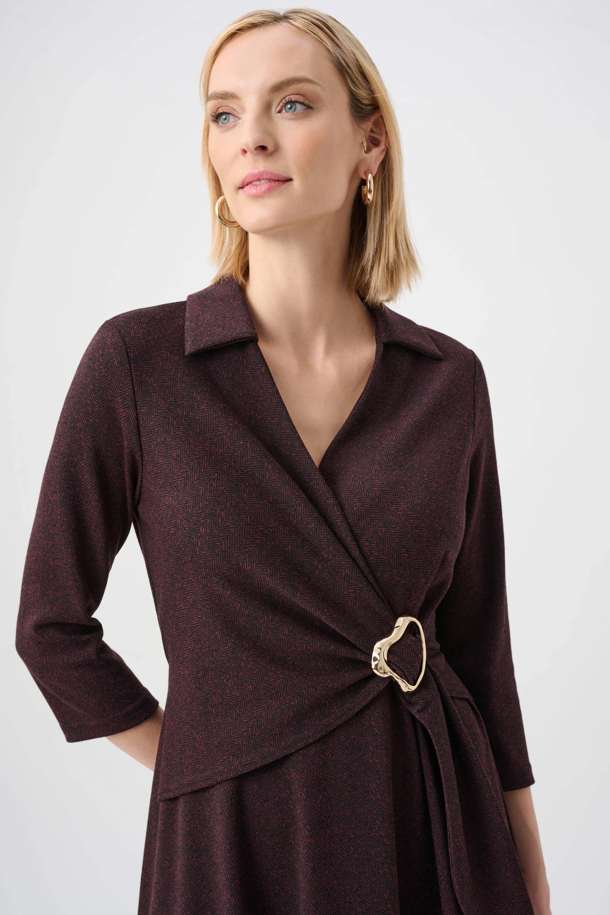 Joseph Ribkoff Berry & Black Herringbone Fit And Flare Wrap Dress