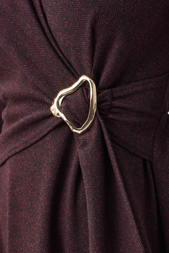Joseph Ribkoff Berry & Black Herringbone Fit And Flare Wrap Dress