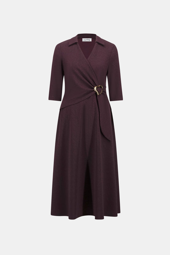 Joseph Ribkoff Berry & Black Herringbone Fit And Flare Wrap Dress