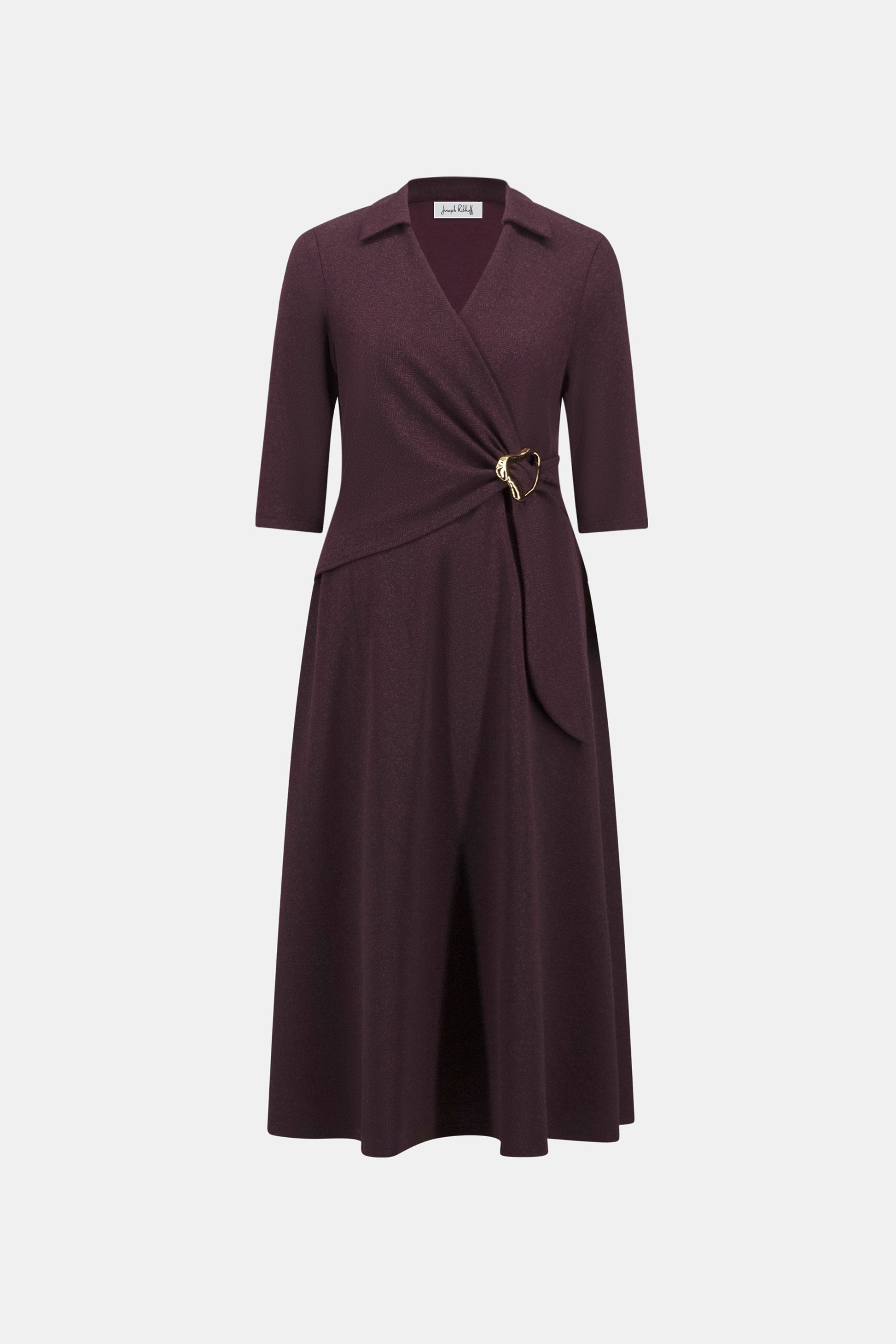 Joseph Ribkoff Berry & Black Herringbone Fit And Flare Wrap Dress