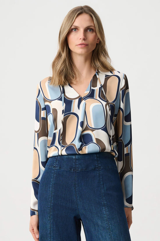 Joseph Ribkoff Off-White/Multi Satin Geometric Top