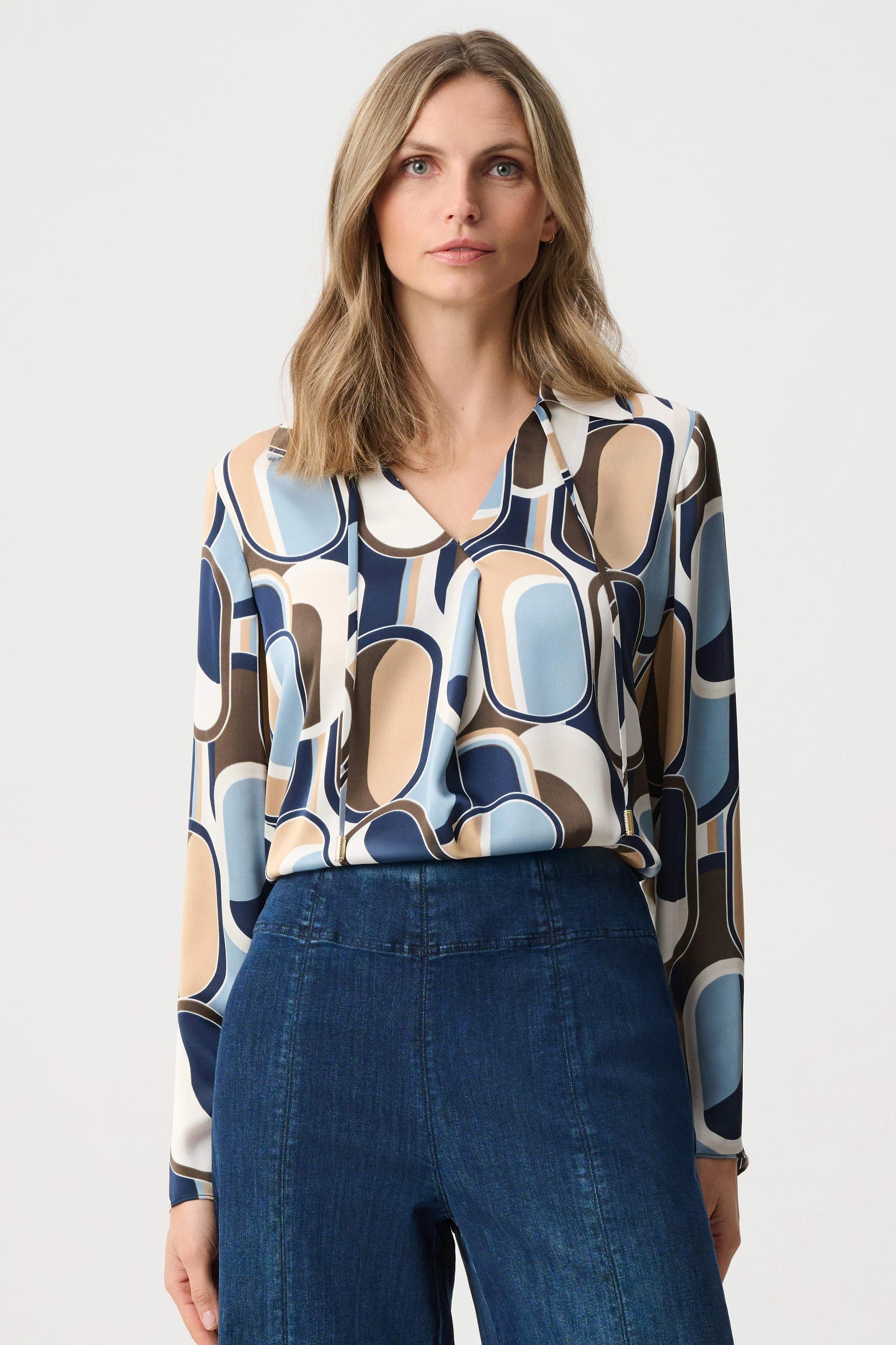 Joseph Ribkoff Off-White/Multi Satin Geometric Top