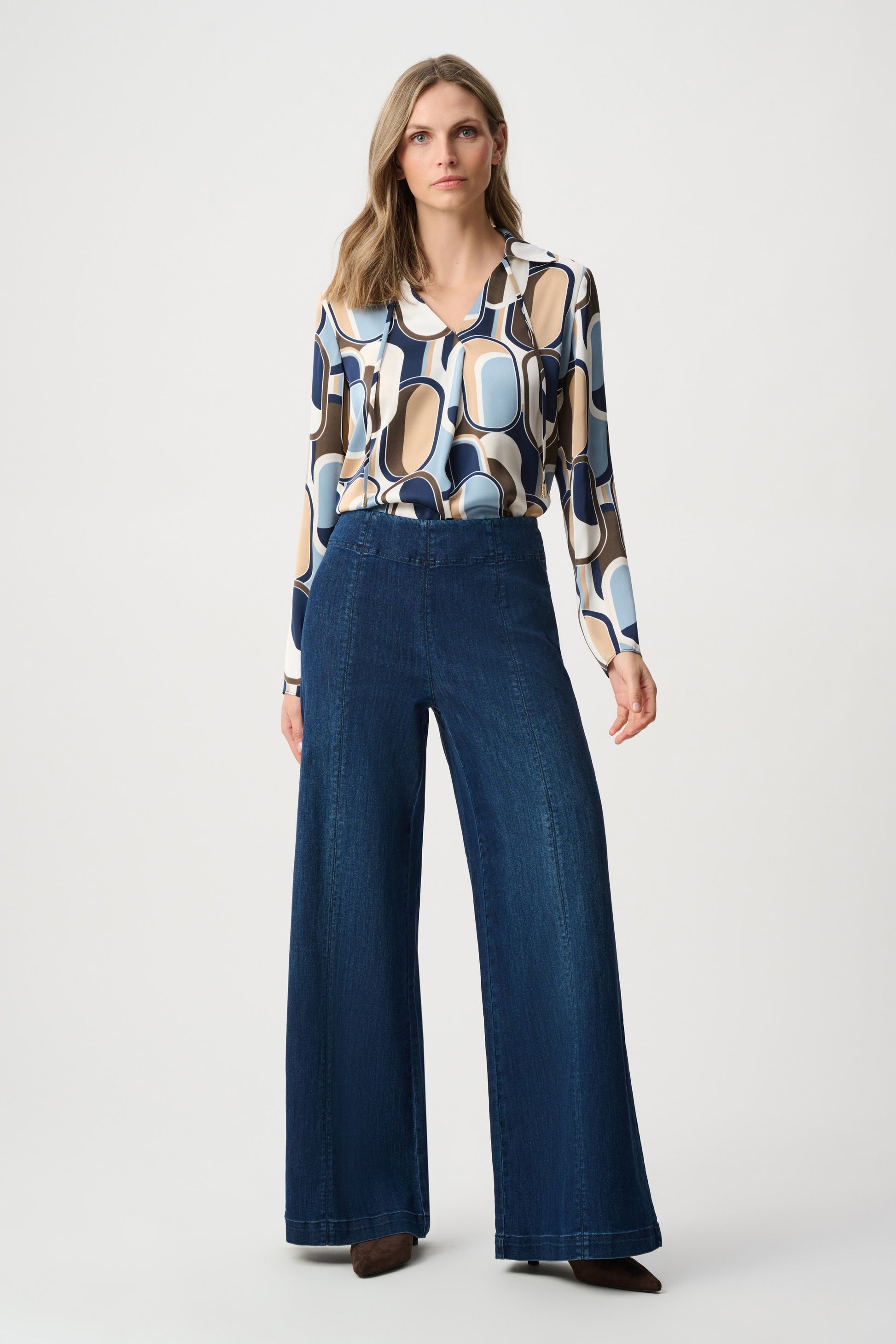 Joseph Ribkoff Off-White/Multi Satin Geometric Top