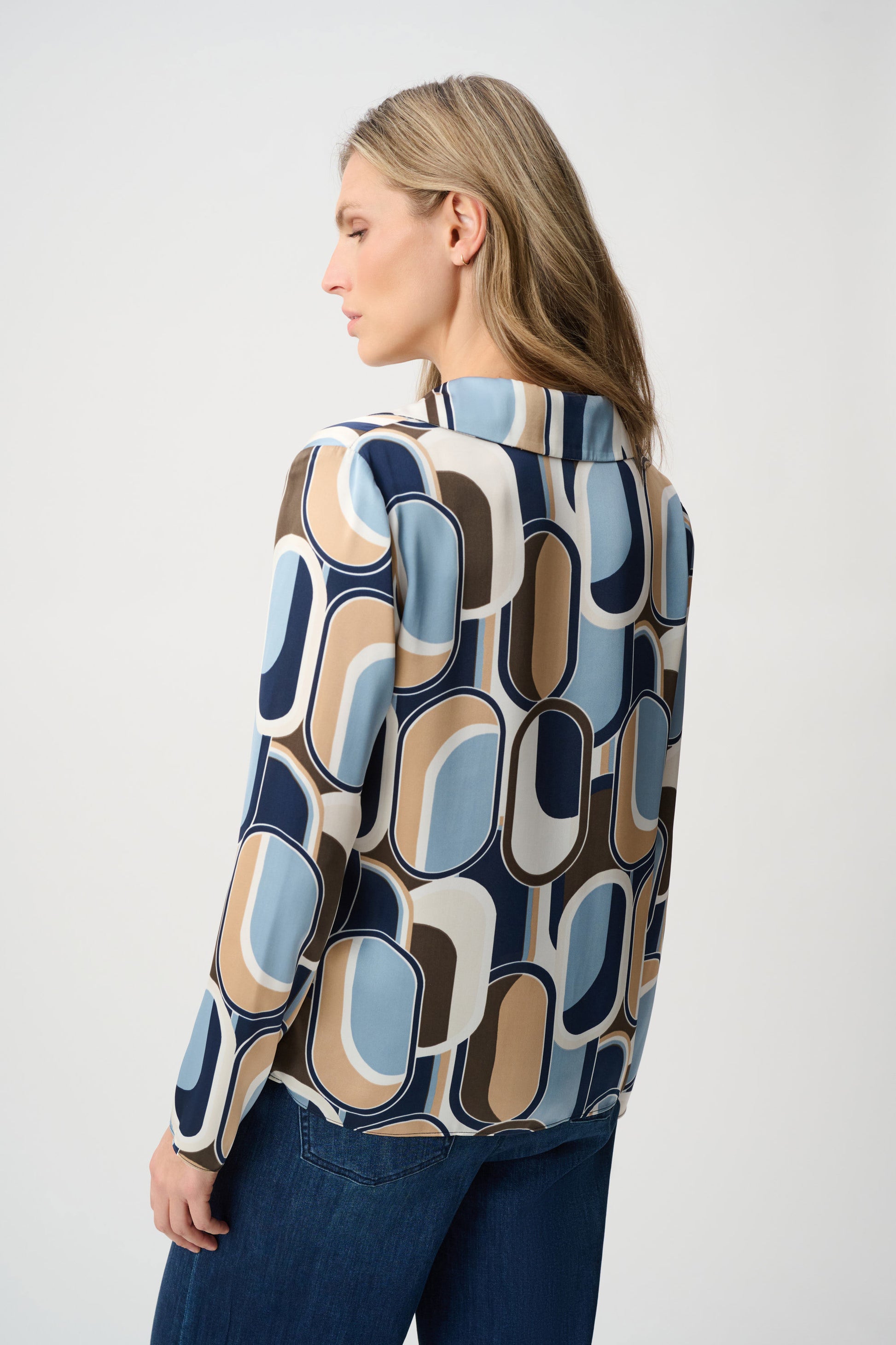 Joseph Ribkoff Off-White/Multi Satin Geometric Top
