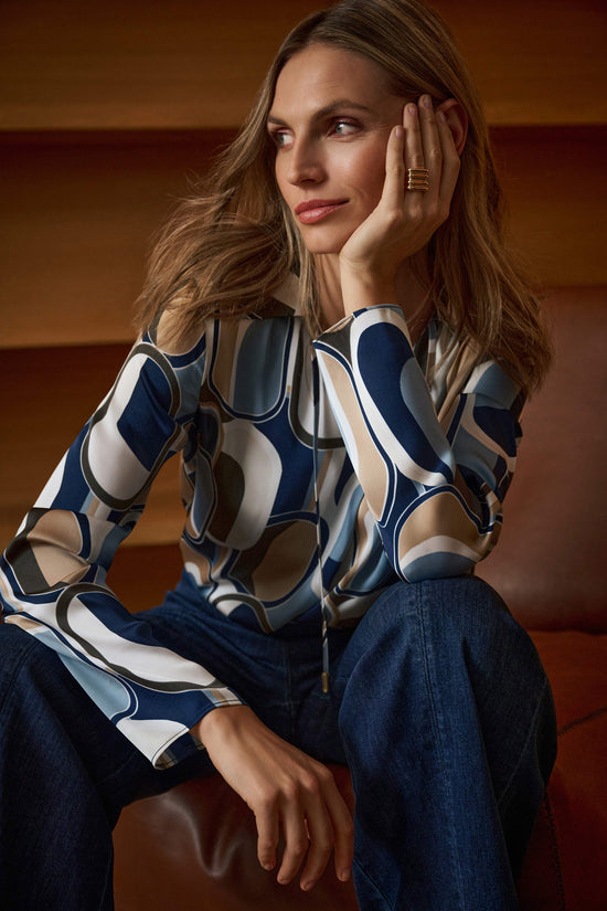Joseph Ribkoff Off-White/Multi Satin Geometric Top