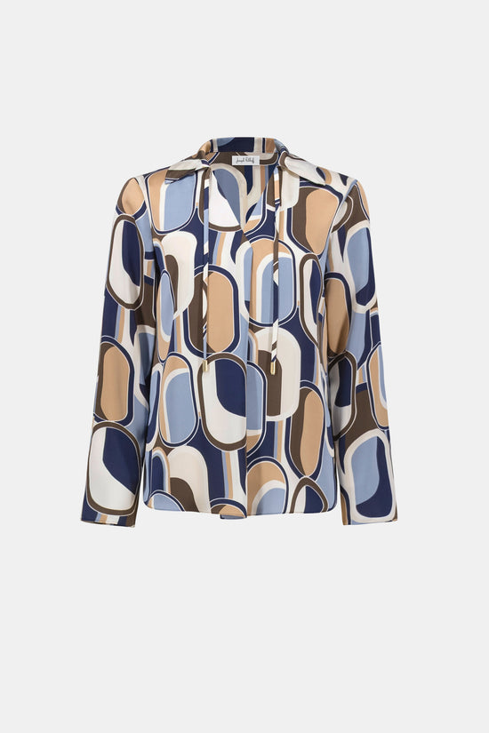 Joseph Ribkoff Off-White/Multi Satin Geometric Top
