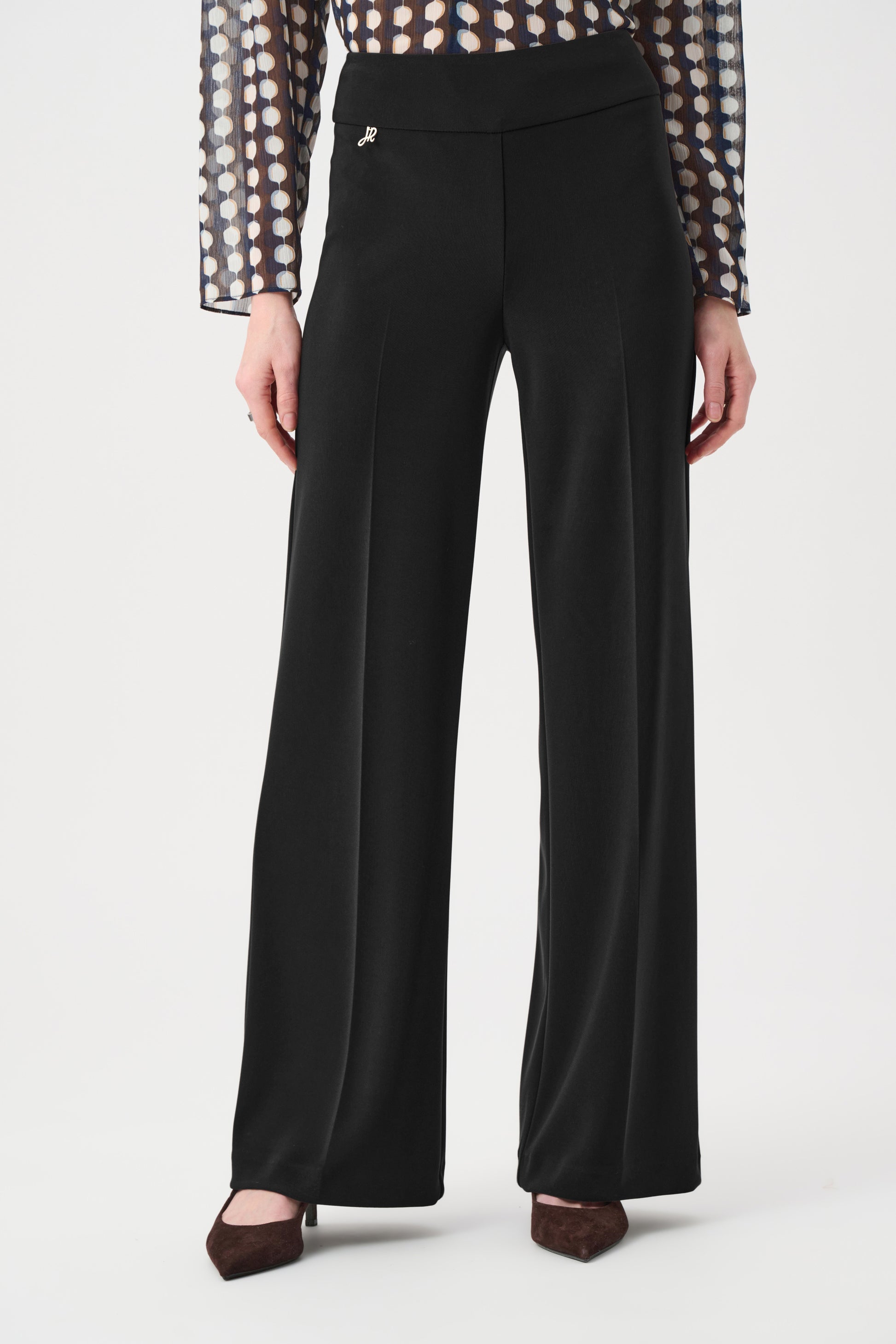 Joseph Ribkoff Black Silky Knit Wide-Leg Pull-On Trousers