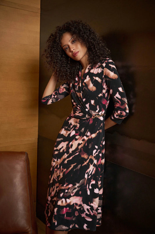 Joseph Ribkoff Black Printed Silky Knit Fit And Flare Dress