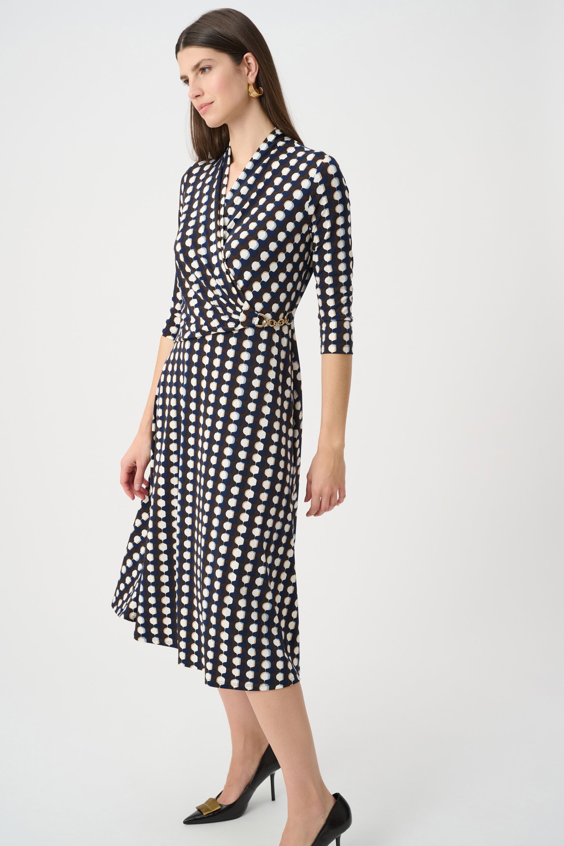 Joseph Ribkoff Brown/Multi Printed Silky Knit Fit And Flare Dress 263077