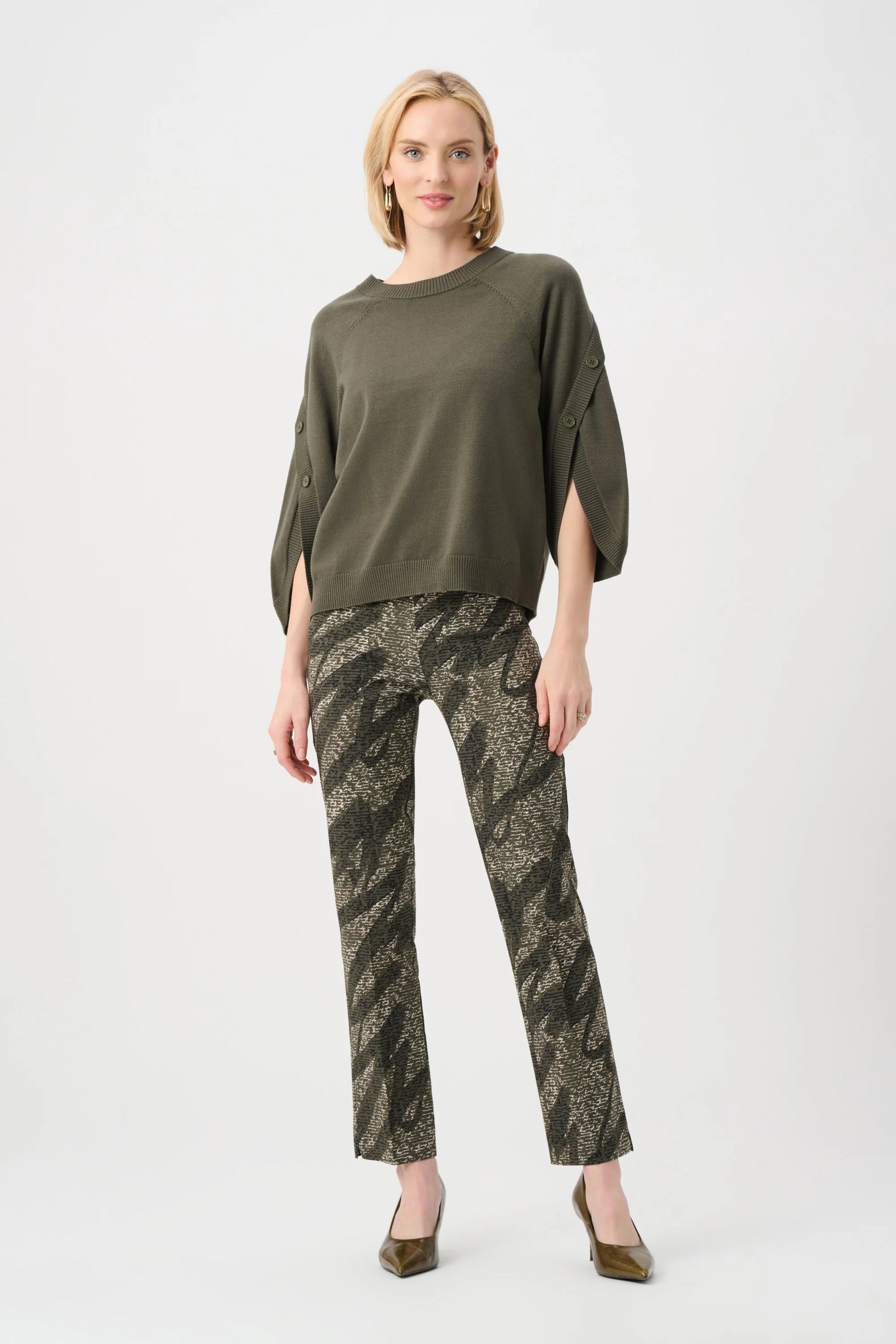 Joseph Ribkoff Avocado Millennium Abstract Print Pull-On Trousers
