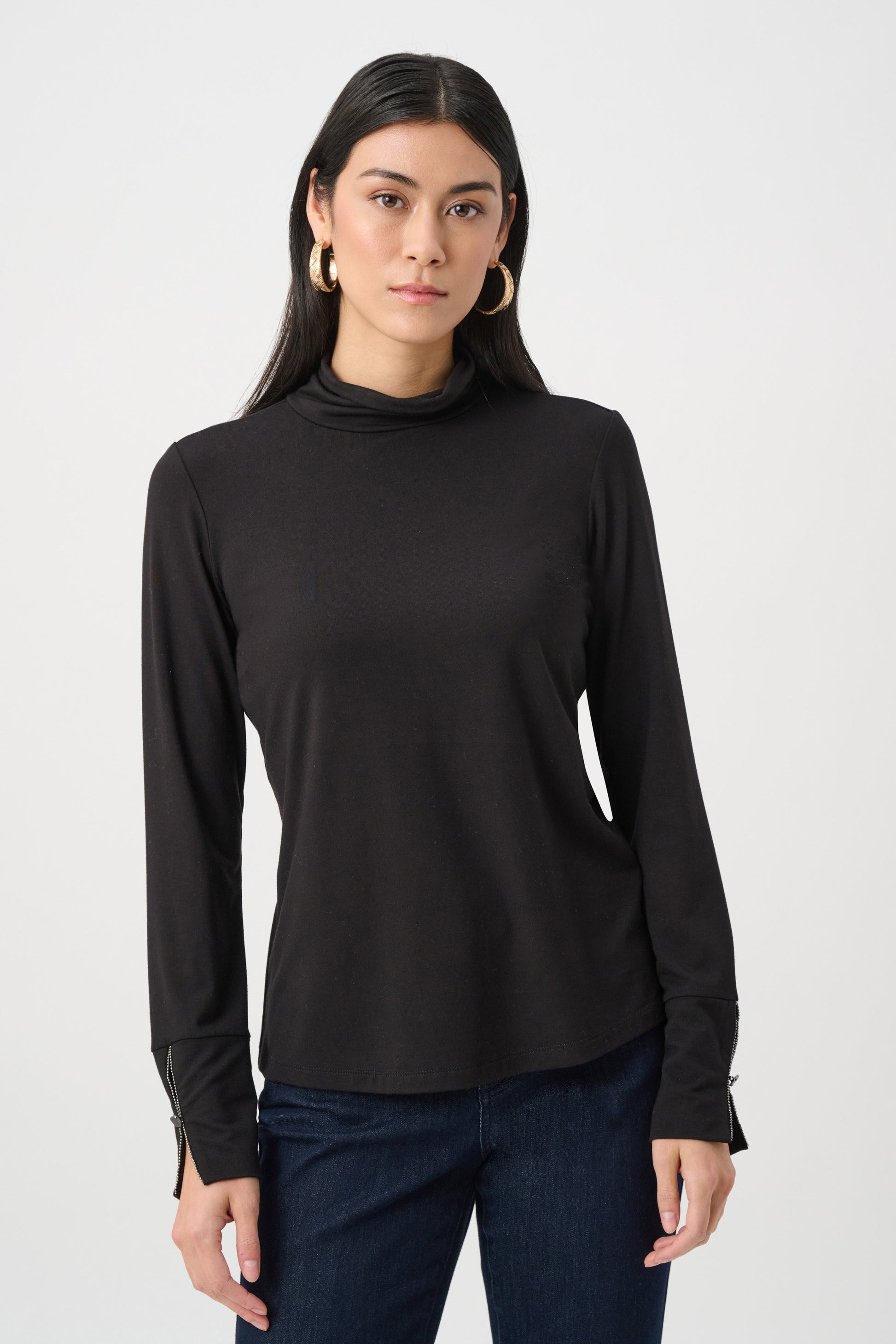 Joseph Ribkoff Black Jersey Fitted Mock-Neck Top