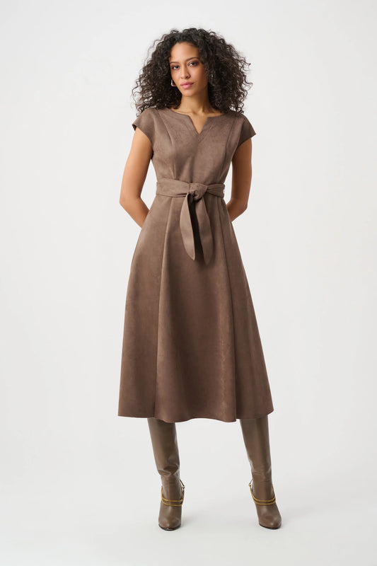 Joseph Ribkoff Mink Faux Suede Fit-and-Flare Dress