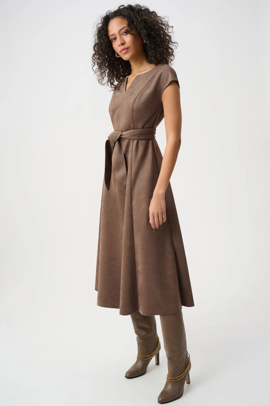 Joseph Ribkoff Mink Faux Suede Fit-and-Flare Dress