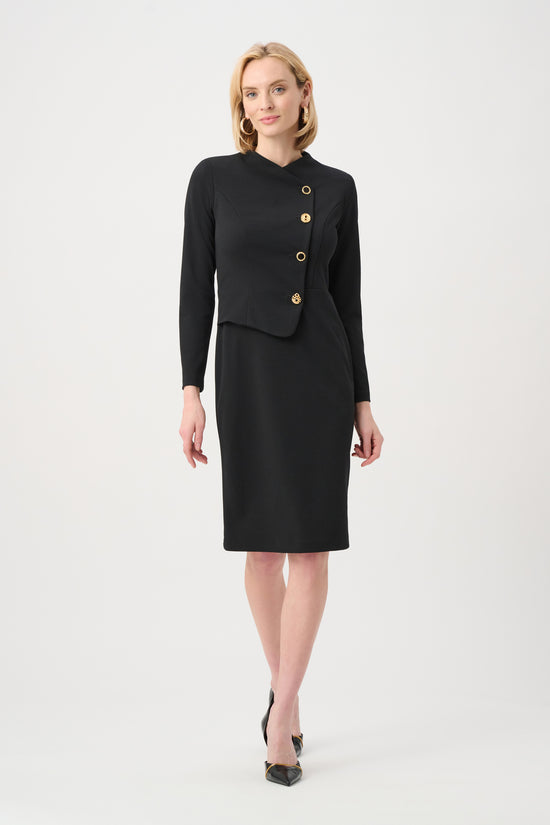 Joseph Ribkoff Black Scuba Crepe Mock-Neck Sheath Dress
