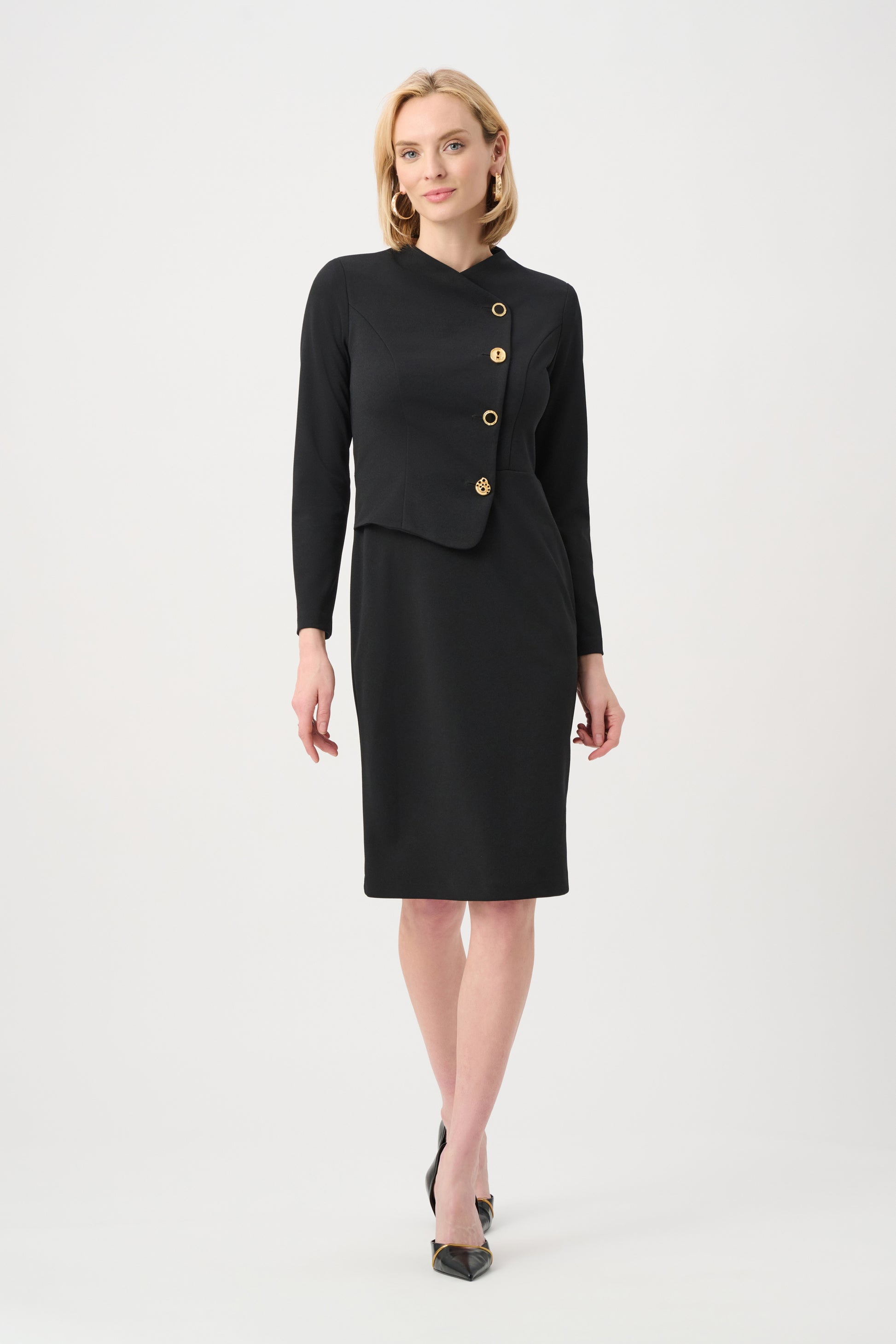Joseph Ribkoff Black Scuba Crepe Mock-Neck Sheath Dress