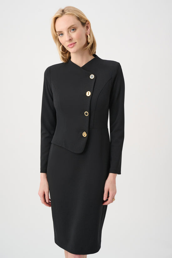 Joseph Ribkoff Black Scuba Crepe Mock-Neck Sheath Dress
