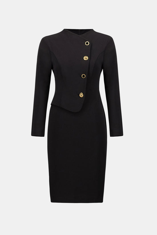 Joseph Ribkoff Black Scuba Crepe Mock-Neck Sheath Dress