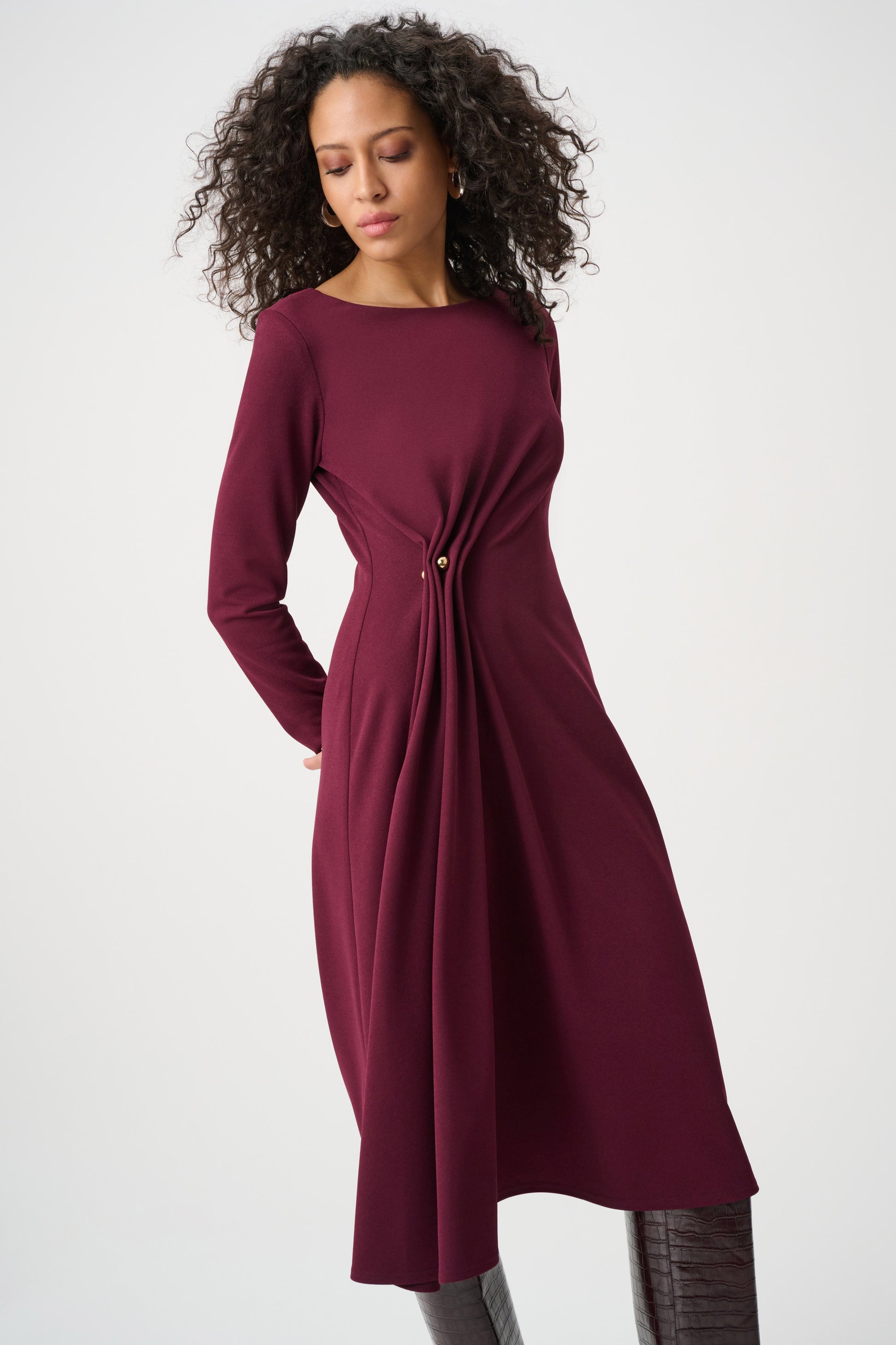 Joseph Ribkoff Berry Scuba Crepe Draped Front Sheath Dress
