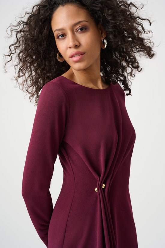 Joseph Ribkoff Berry Scuba Crepe Draped Front Sheath Dress