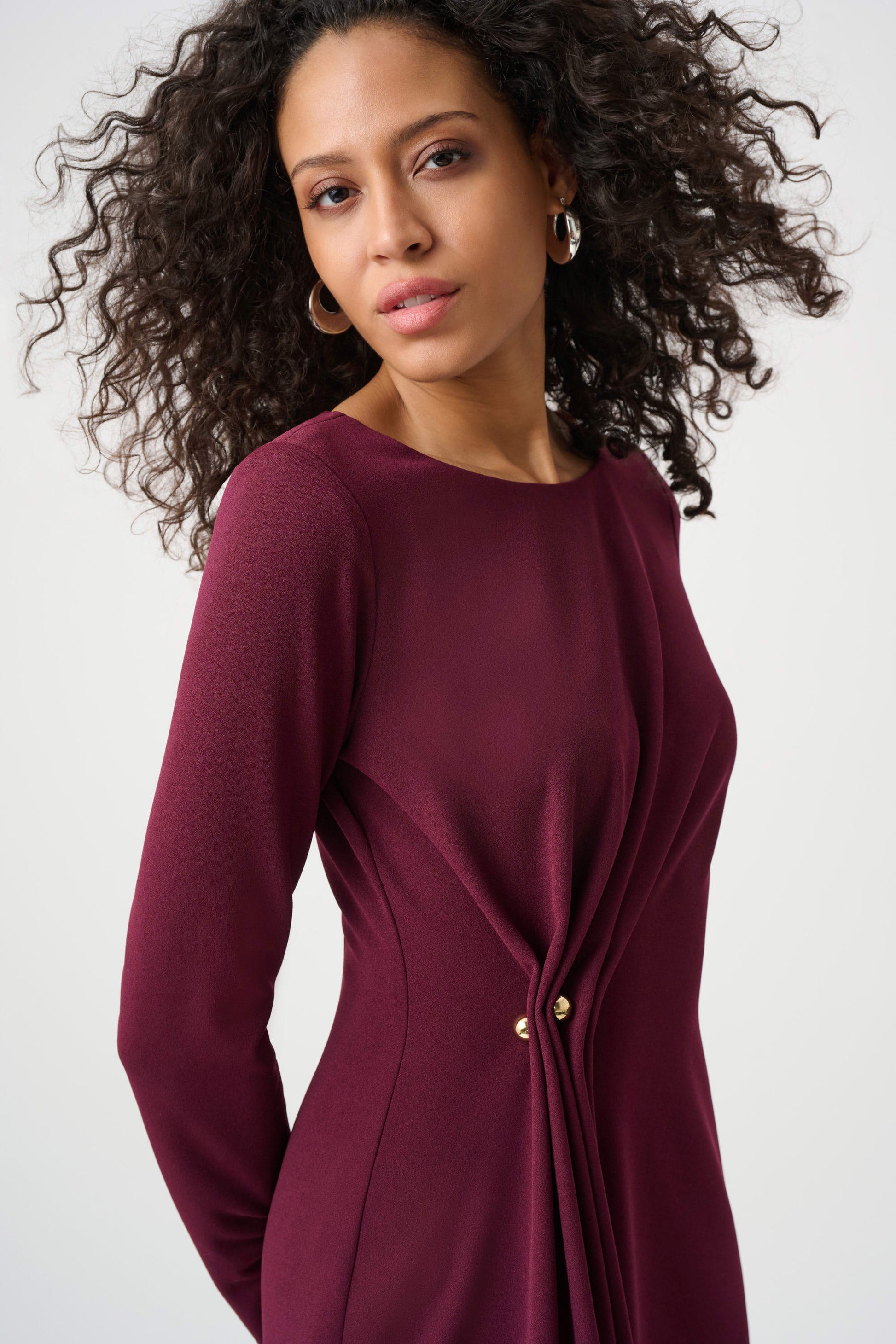 Joseph Ribkoff Berry Scuba Crepe Draped Front Sheath Dress