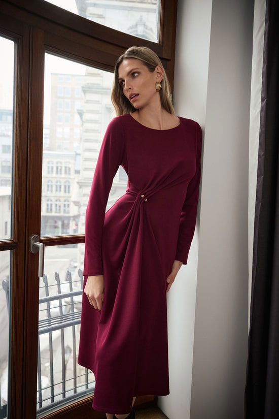 Joseph Ribkoff Berry Scuba Crepe Draped Front Sheath Dress