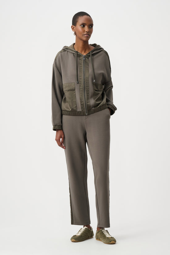 Joseph Ribkoff Avocado Scuba Jersey And Satin Hooded Boxy Jacket