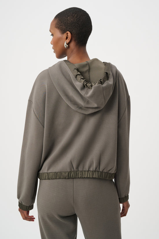 Joseph Ribkoff Avocado Scuba Jersey And Satin Hooded Boxy Jacket