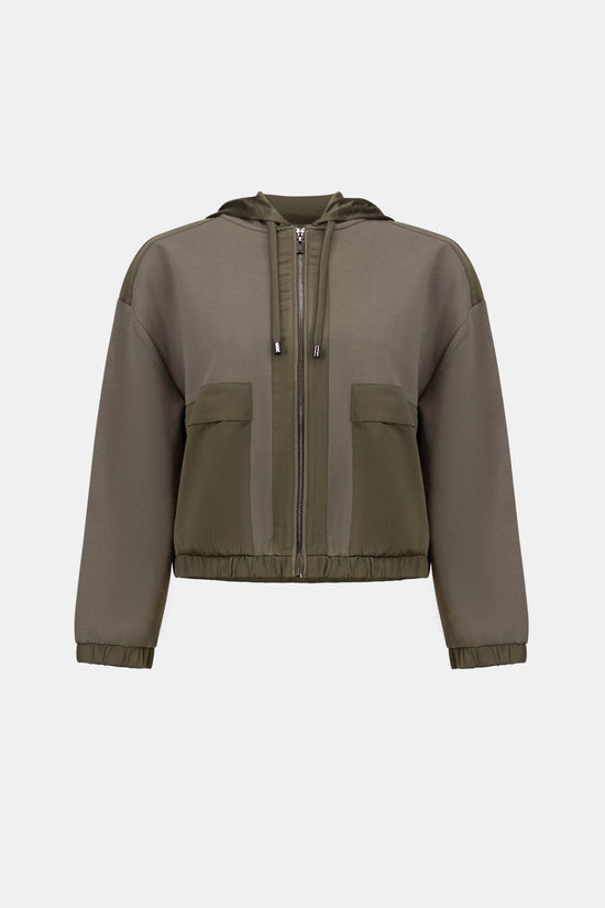 Joseph Ribkoff Avocado Scuba Jersey And Satin Hooded Boxy Jacket