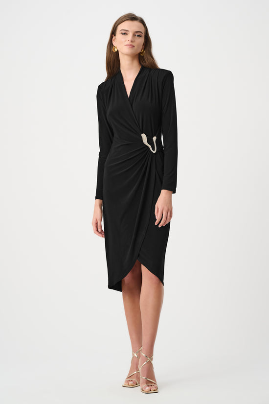 Joseph Ribkoff Black Silky Knit Sheath Wrap Dress