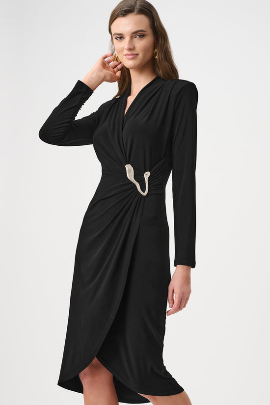 Joseph Ribkoff Black Silky Knit Sheath Wrap Dress