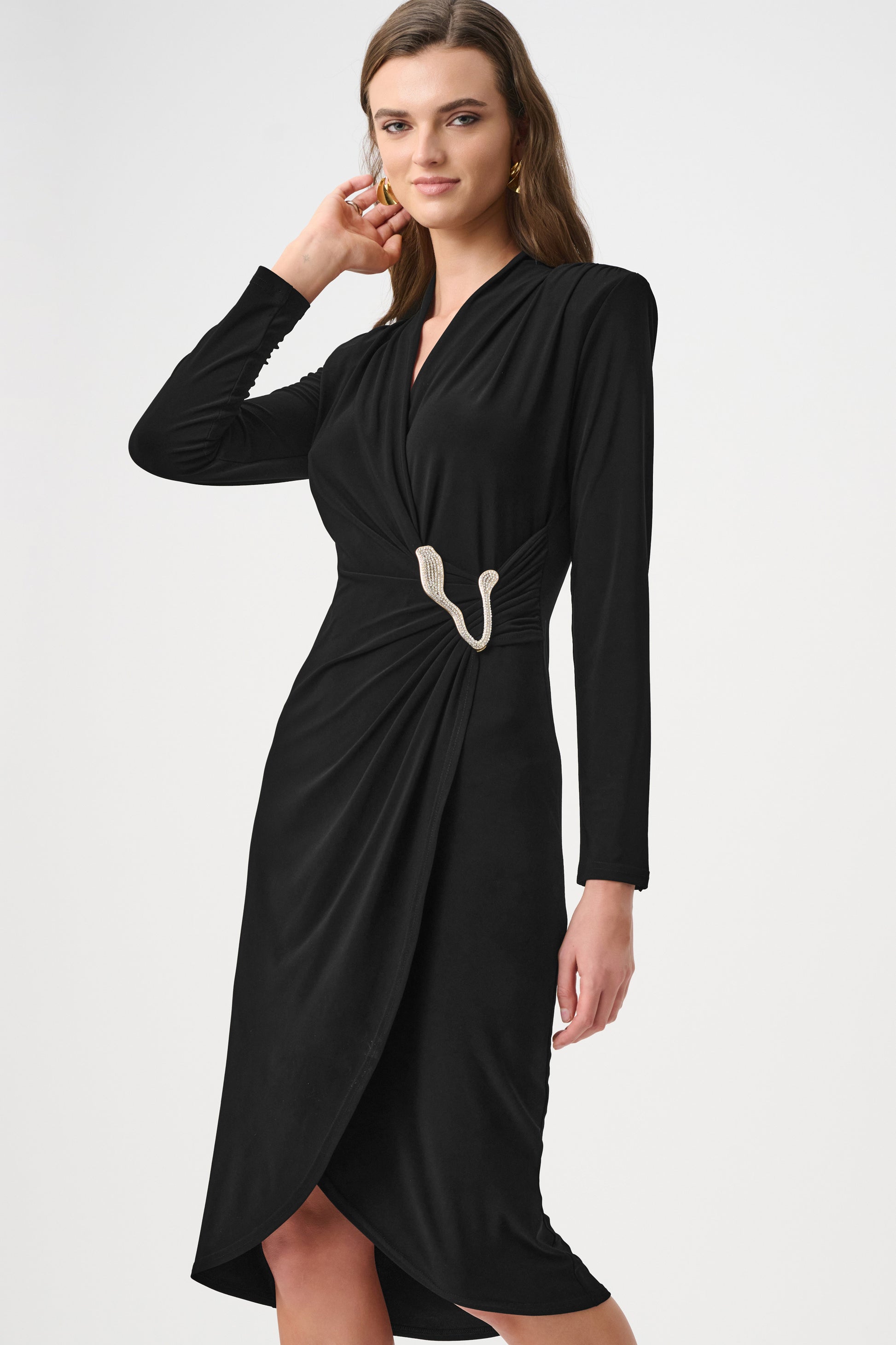 Joseph Ribkoff Black Silky Knit Sheath Wrap Dress