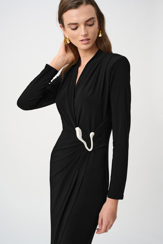 Joseph Ribkoff Black Silky Knit Sheath Wrap Dress