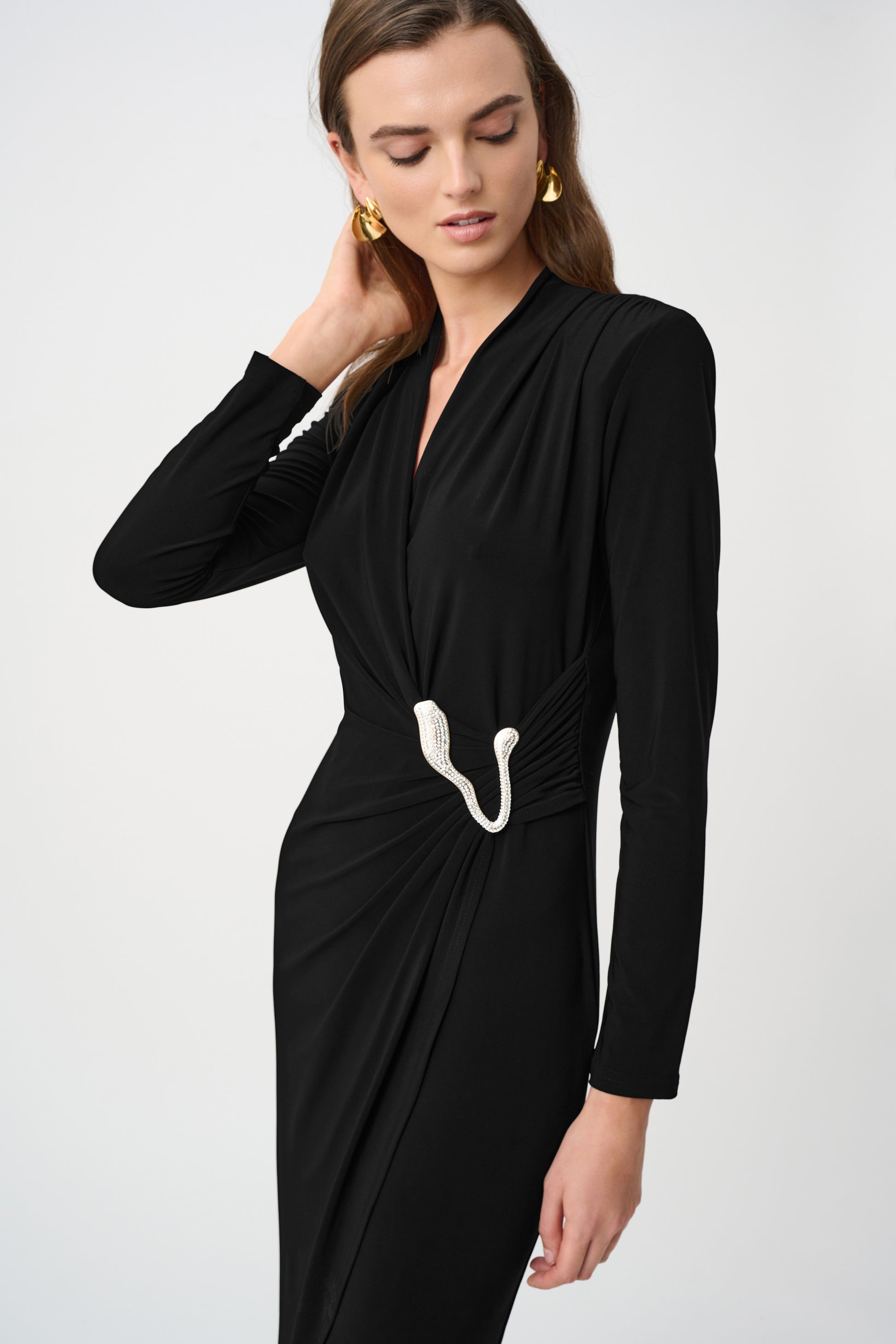 Joseph Ribkoff Black Silky Knit Sheath Wrap Dress