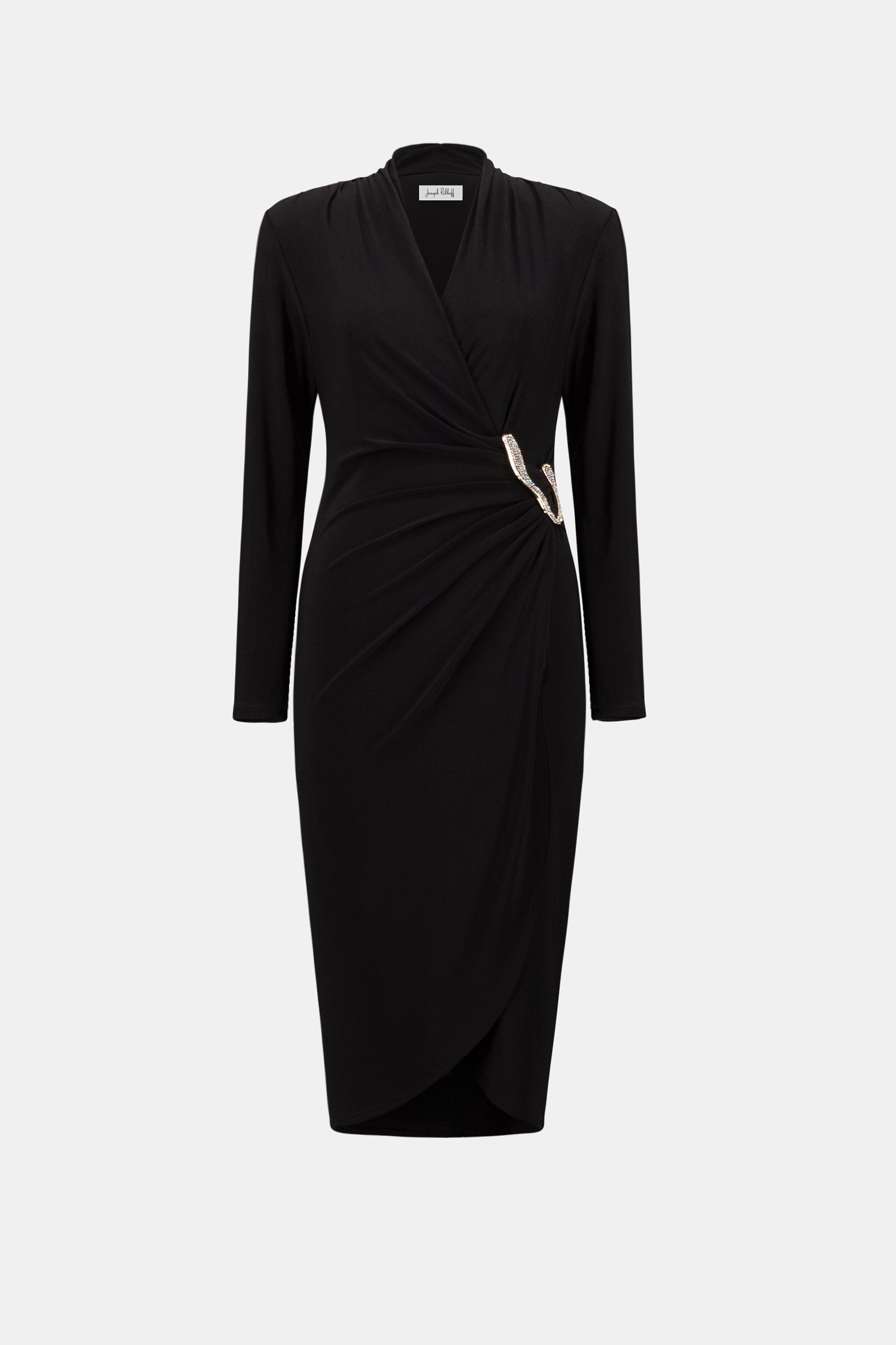 Joseph Ribkoff Black Silky Knit Sheath Wrap Dress