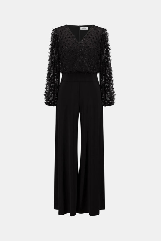 Joseph Ribkoff Black Silky Knit and Sheer Wide Leg Jumpsuit