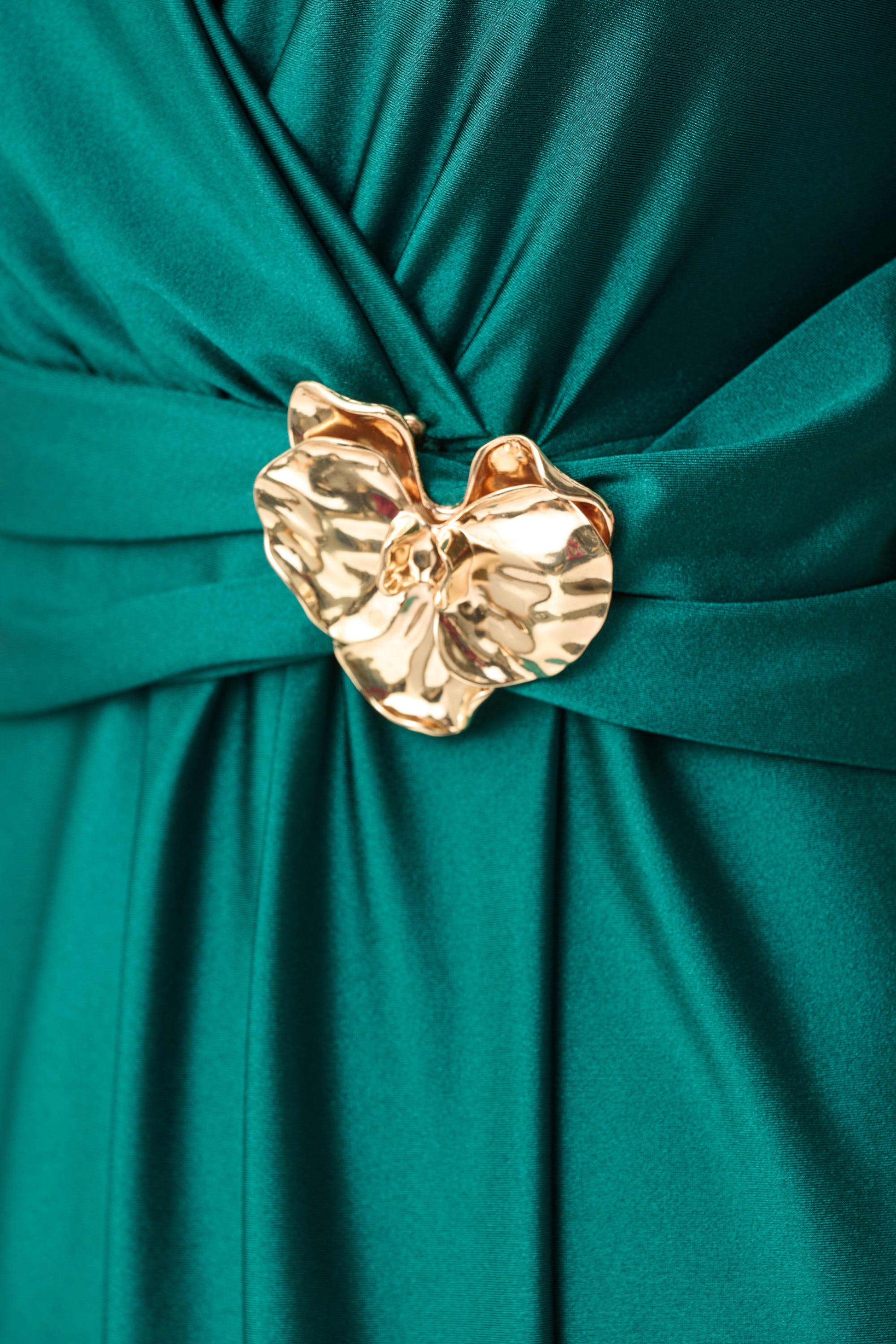 Joseph Ribkoff Green Satin Knit Wrap Dress With Ruched Waistband