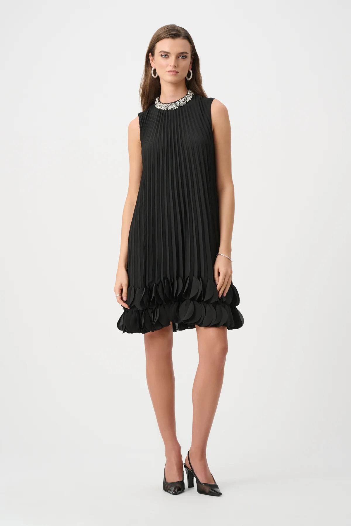Joseph Ribkoff Black Pleated A-Line Dress
