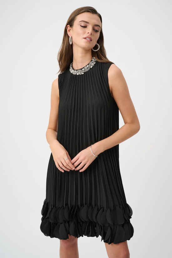 Joseph Ribkoff Black Pleated A-Line Dress