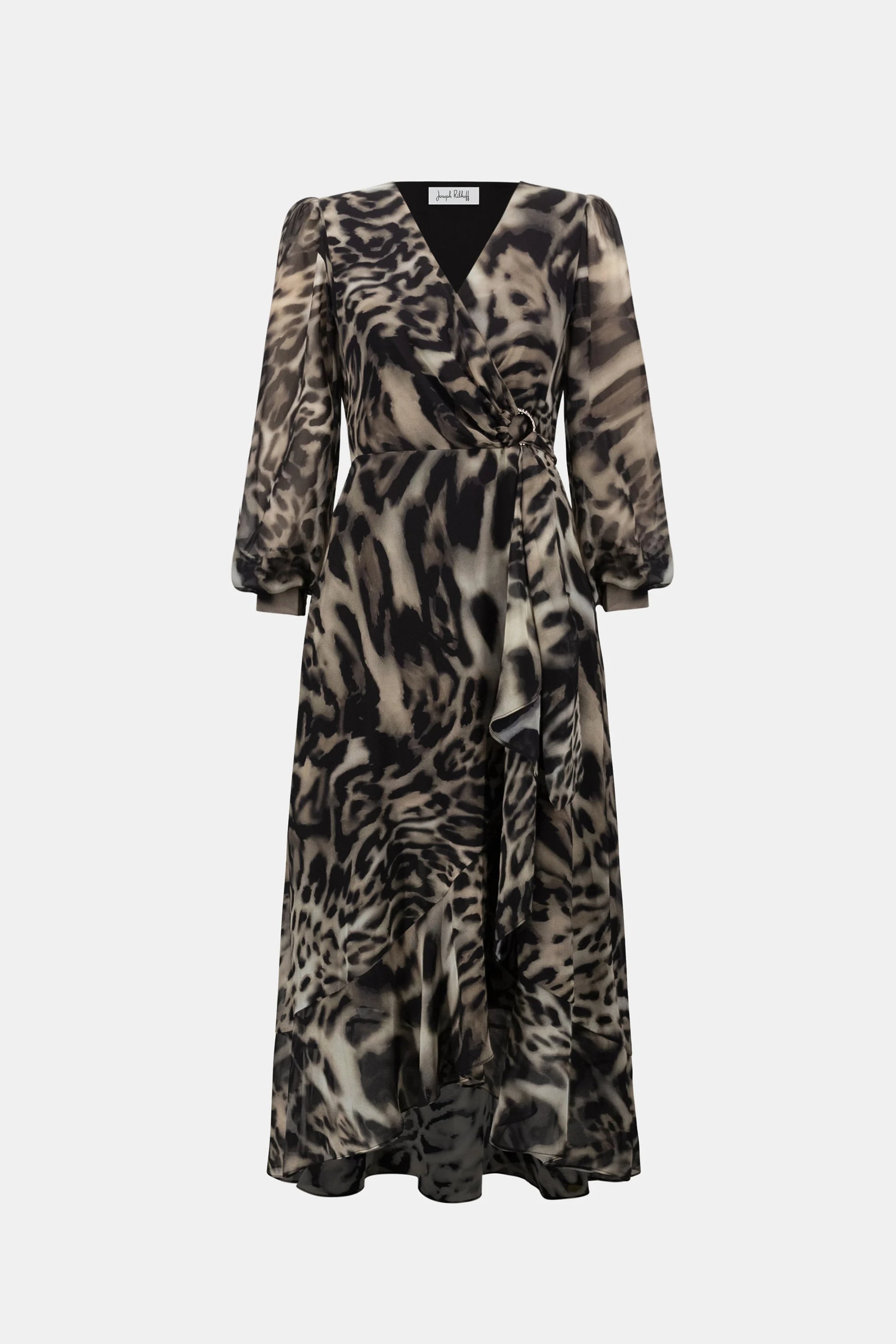 Joseph Ribkoff Grey Chiffon Printed Fit and Flare Wrap Dress 263739