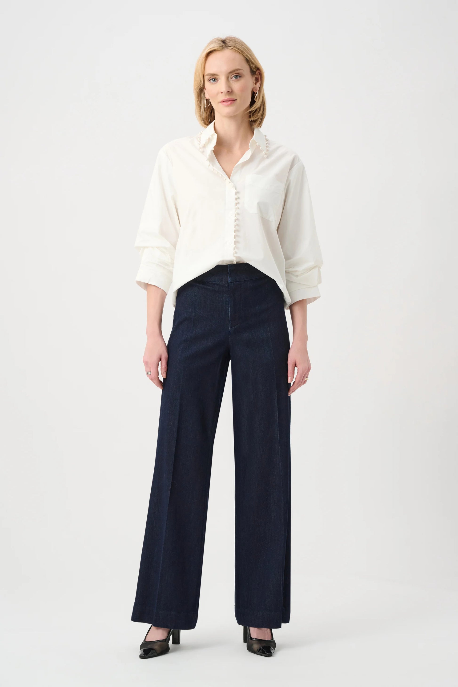 Joseph Ribkoff Dark Denim Stretch High-Rise Wide Leg Jeans