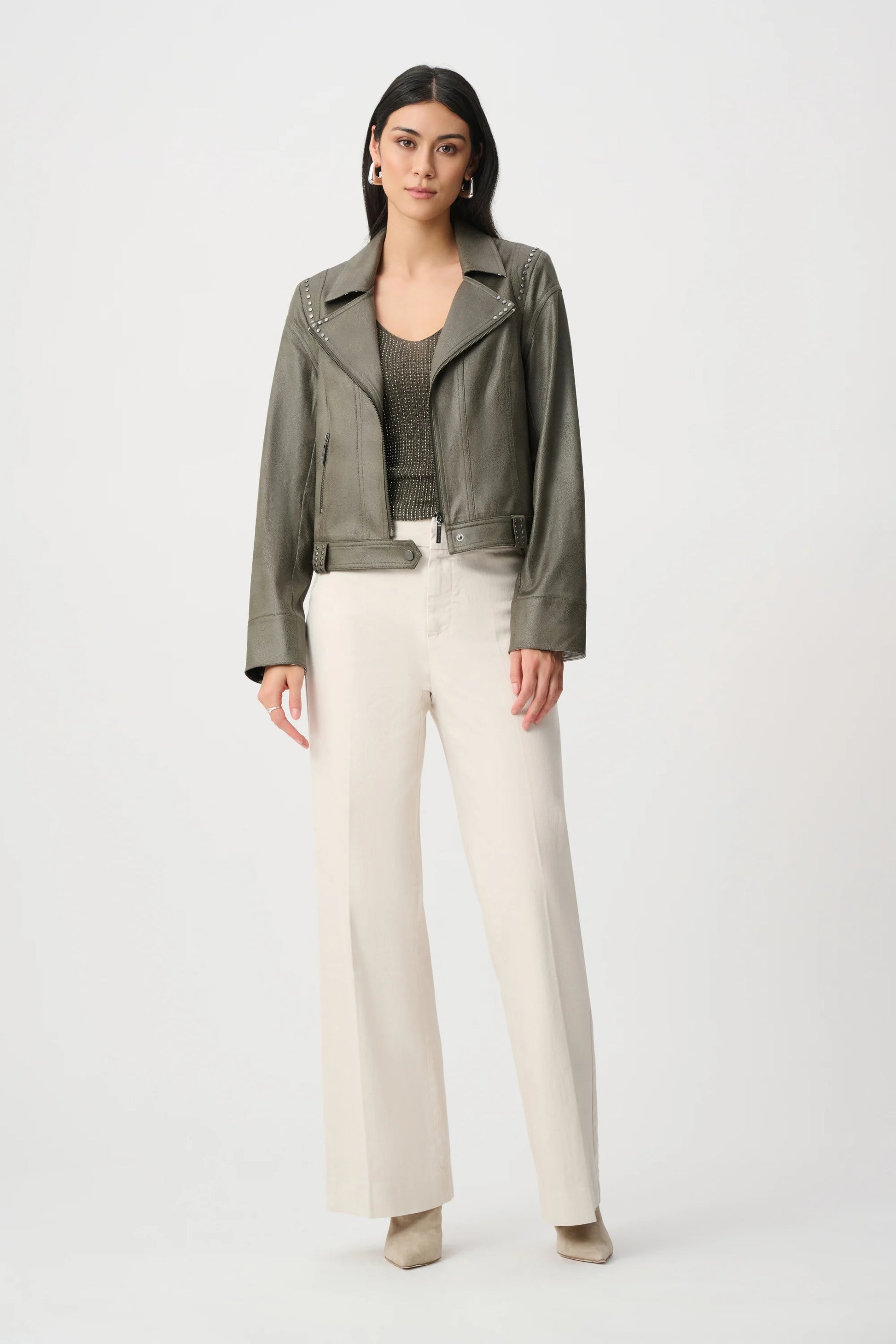 Joseph Ribkoff Avocado Foiled Faux Suede Fitted Jacket 