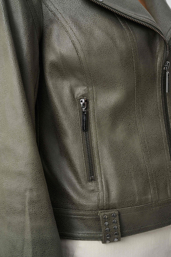 Joseph Ribkoff Avocado Foiled Faux Suede Fitted Jacket 