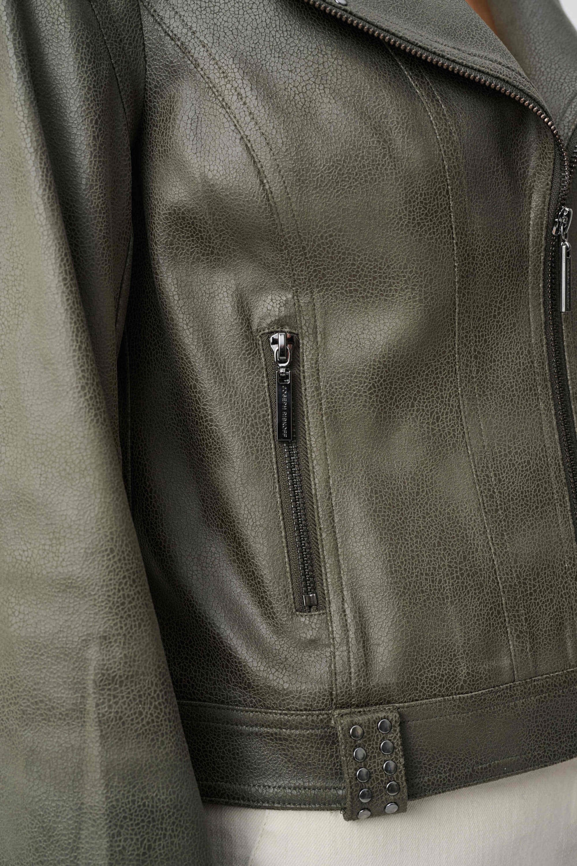 Joseph Ribkoff Avocado Foiled Faux Suede Fitted Jacket 