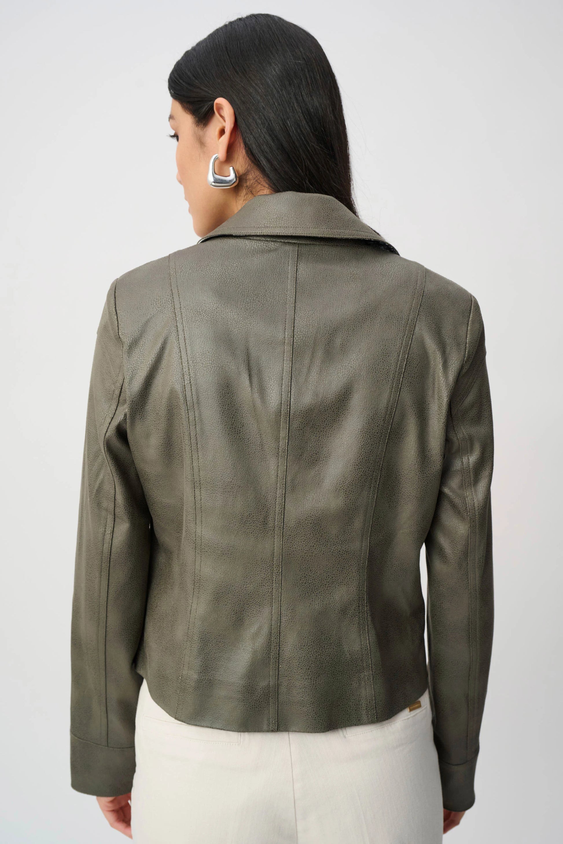 Joseph Ribkoff Avocado Foiled Faux Suede Fitted Jacket 