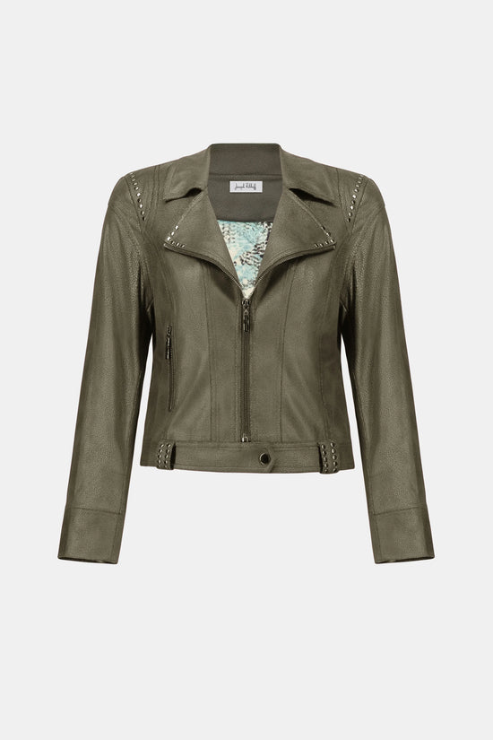 Joseph Ribkoff Avocado Foiled Faux Suede Fitted Jacket 