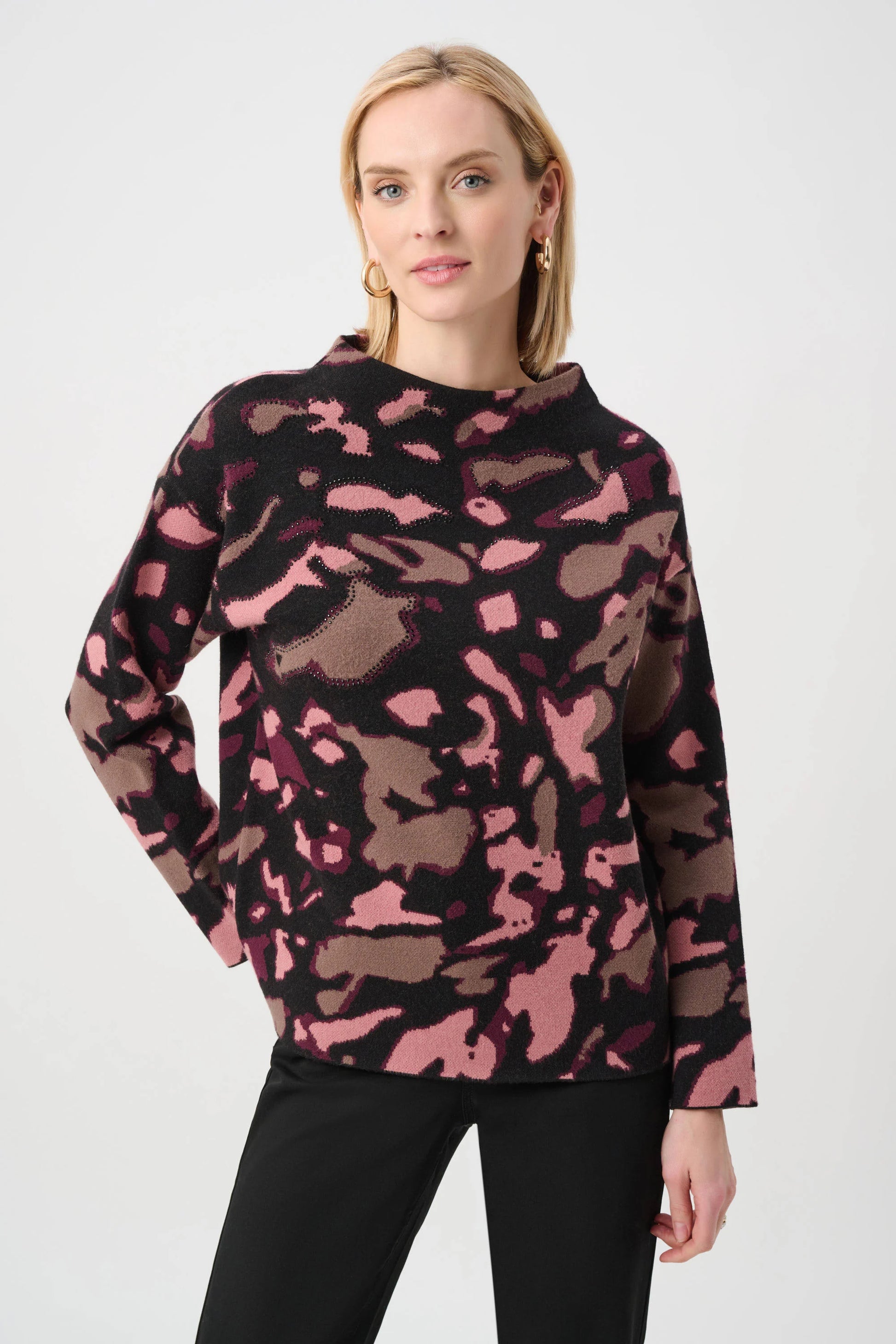 Joseph Ribkoff Abstract Jacquard Sweater With Rhinestone Detail 26393